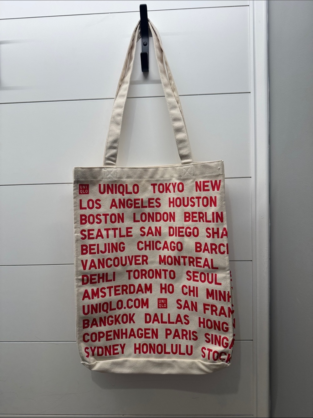 UNIQLO Cream Canvas Tote with Red City-Name Print